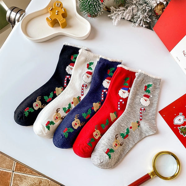 Christmas Casual Hip-Hop Women's Cartoon Nylon Cotton Crew Socks A Pair