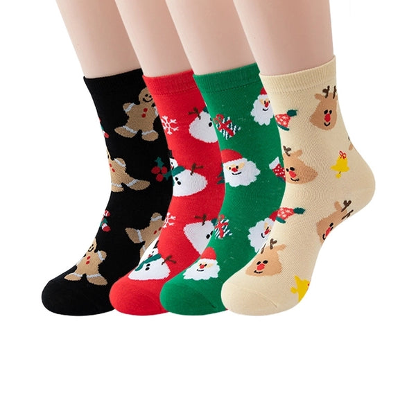 Christmas Casual Minimalist Women's Santa Claus Snowman Elk Cotton Crew Socks A Pair