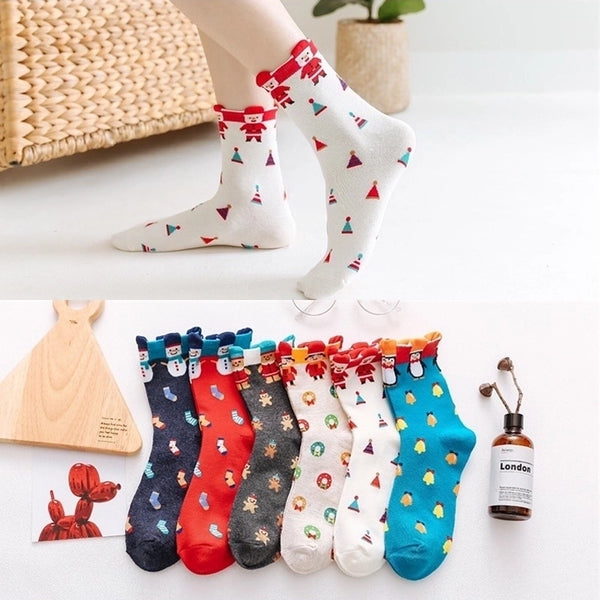 Christmas Christmas Women's Cartoon Cotton Jacquard Crew Socks A Pair