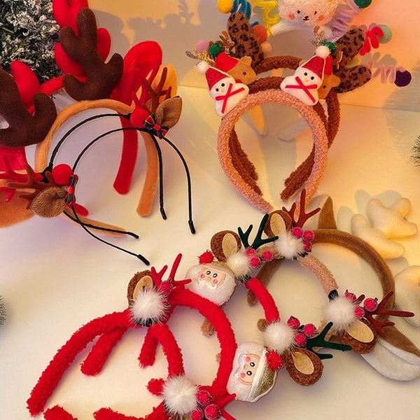 Christmas Cute Sweet Women's Bow Knot Antlers Plush Hair Clip Hair Band