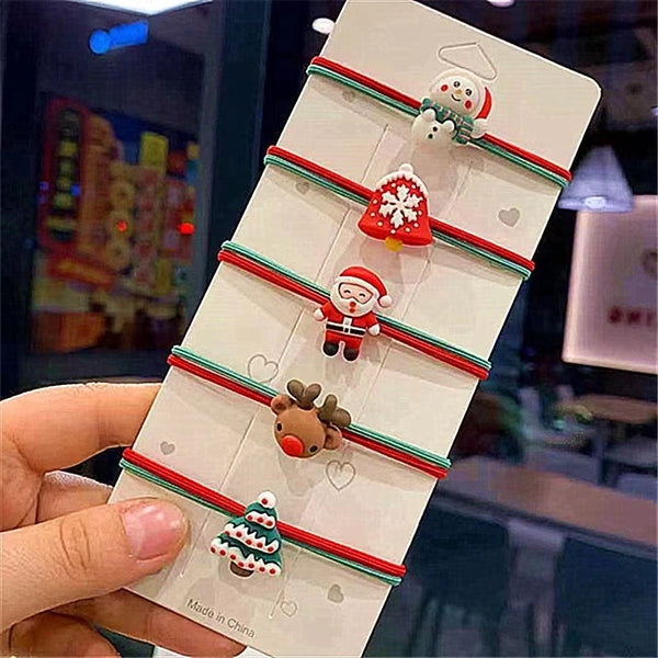 Christmas Cute Women's Christmas Tree Santa Claus Snowman Plastic Hair Tie