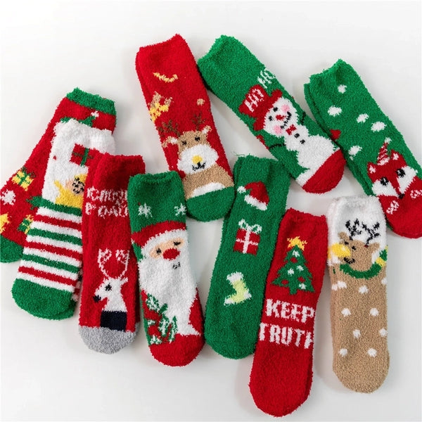 Christmas Fashion Women'S Santa Claus Elk Acetate Fibre Coral Fleece Crew Socks