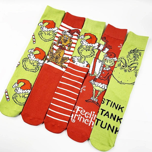 Christmas Mid-calf Length Socks Grinch Knitted Personalized Men And Women Socks Couple Fashion  Socks