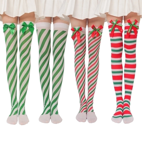 Christmas Sweet Women'S Plaid Solid Color Polyester Over The Knee Socks