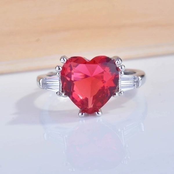 Classic Simulation Pigeon Blood Red Heart-shaped Ring European And American Open Ring