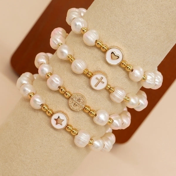 Classic Style Cross Star Heart Shape Freshwater Pearl Bracelets