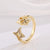 Classic Style Geometric Copper Plating Inlay Zircon 18k Gold Plated Open Ring