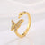 Classic Style Geometric Copper Plating Inlay Zircon 18k Gold Plated Open Ring