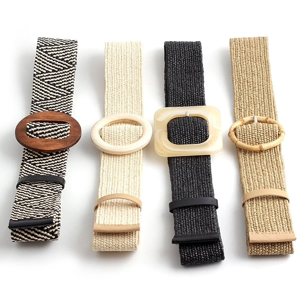 Classic Style Geometric Plastic Wood Straw Women's Woven Belts