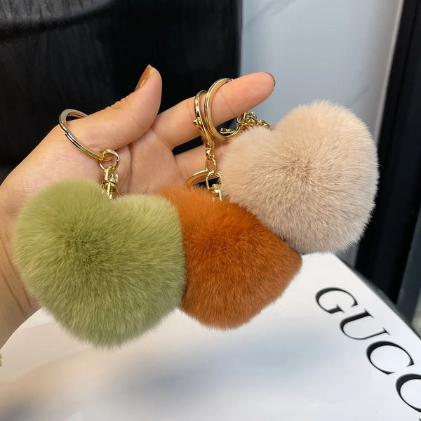 Classic Style Heart Shape Rex Rabbit Fur Bag Pendant Keychain