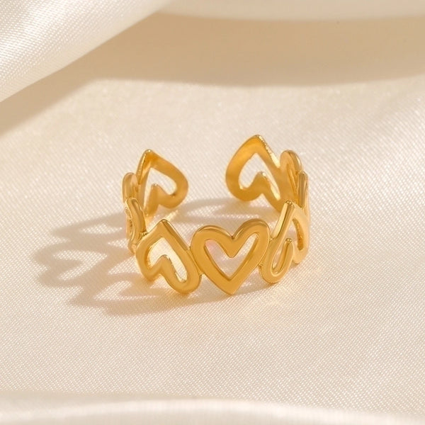 Classic Style Heart Shape Stainless Steel 18k Gold Plated Open Ring In Bulk