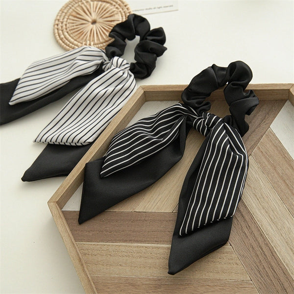 Classic Style High Sense Fashion New Ponytail Streamer Hair Tie Women's Black And White Striped Large Intestine Hair Ring  Hair Ties