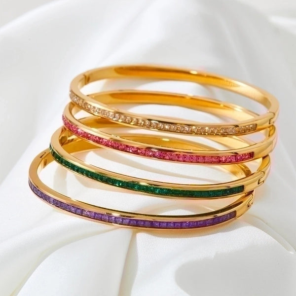 Classic Style Solid Color Stainless Steel Plating Inlay Artificial Gemstones Bangle