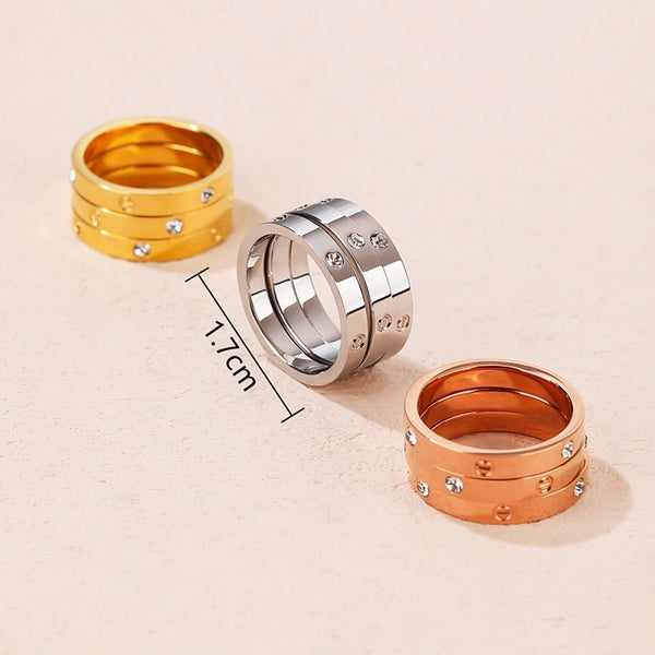 Classic Style Solid Color Titanium Steel Plating Inlay Artificial Gemstones Rings