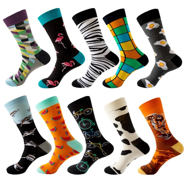 Classic Style Streetwear Unisex Geometric Zebra Egg Cotton Crew Socks 5 Pairs