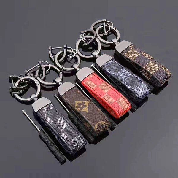 Classic Trendy Old Flower Leather Car Key Chain High Quality Car Key Chain Anti-lost Accessories Pendant Factory Direct Sales