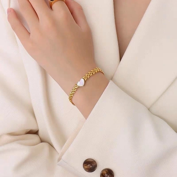 Classical Lady Grain 304 Stainless Steel 18K Gold Plated Acrylic Bracelets In Bulk