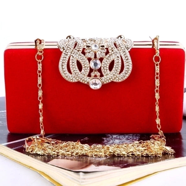 Clutch Bag Rhinestone Crown Dinner Bag Flannel Evening Bag