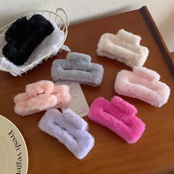 Colorful Large Plush Rectangular Hair Clip Female Back Head Updo Clip Gentle Temperament Shark Clip Hairpin Headdress