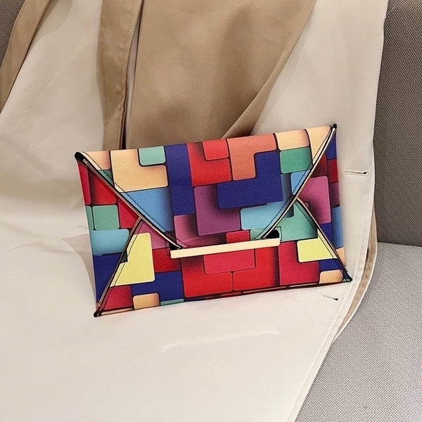 Colour Pu Leather Color Block Square Evening Bags