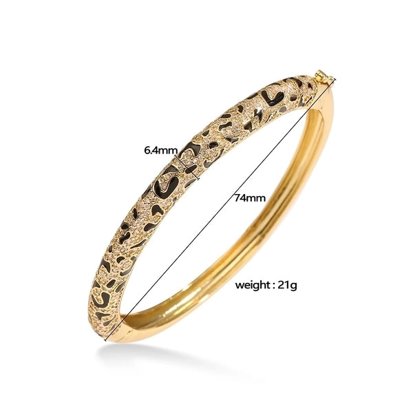 Copper 18K Gold Plated Enamel Inlay Round Snake Pattern Leopard Zircon Bracelets Earrings