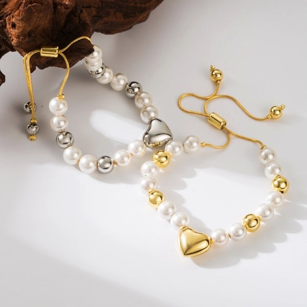 Copper 18K Gold Plated IG Style Minimalist Beaded Heart Shape Bracelets