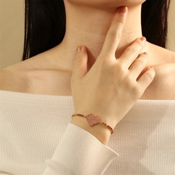 Copper 18K Gold Plated IG Style Minimalist Commute Lips Gesture Heart Shape Inlay Zircon Bracelets