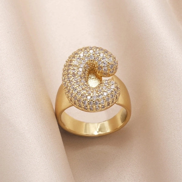 Copper 18K Gold Plated Modern Style Minimalist Plating Inlay Letter Zircon Open Rings