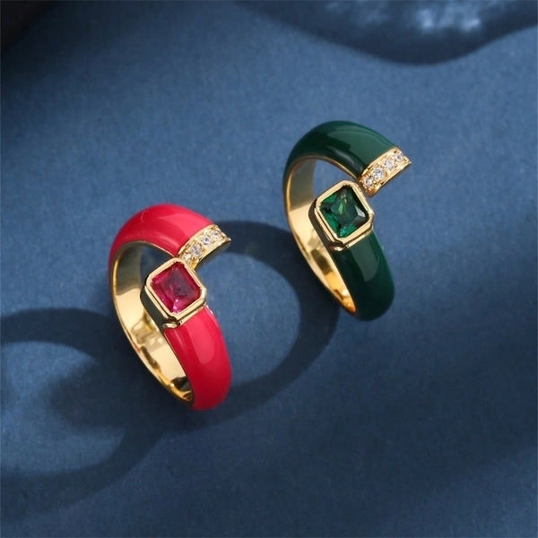 Copper 18K Gold Plated Minimalist Classic Style Plating Inlay Solid Color Zircon Open Rings