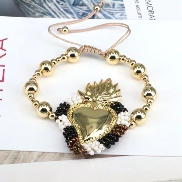 Copper 18K Gold Plated Vintage Style Minimalist Beaded Plating Heart Shape Bracelets