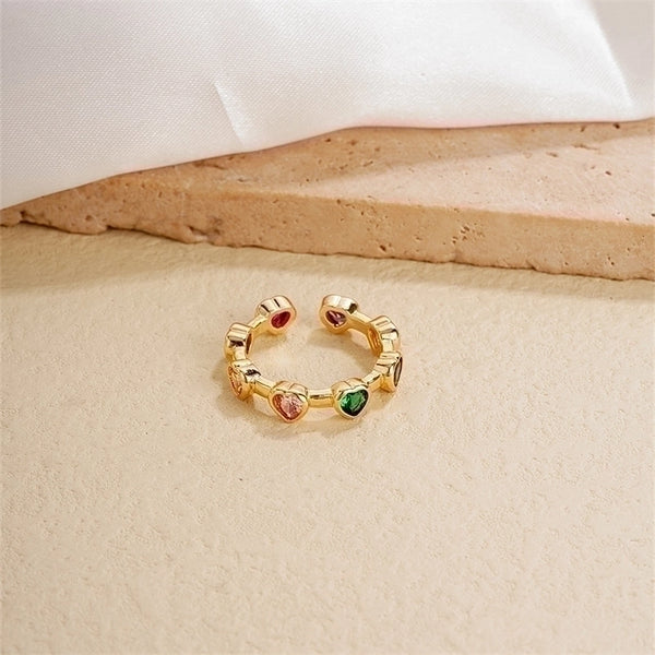 Copper Gold Plated IG Style Minimalist Plating Inlay Heart Shape Flower Zircon Open Rings