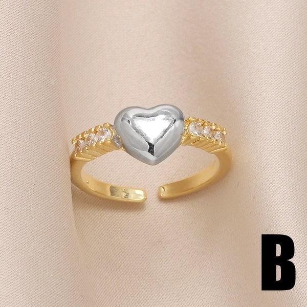 Copper Gold Plated Modern Style Minimalist Plating Inlay Star Heart Shape Bow Knot Zircon Open Rings