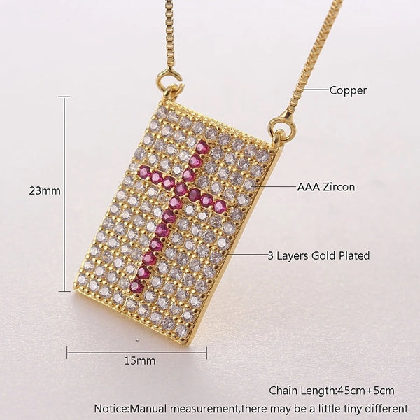 Copper Gold Plated Minimalist Plating Inlay Cross Zircon Necklace