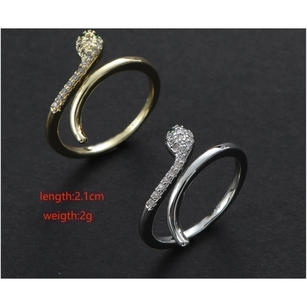 Copper Hip-Hop Vacation Solid Color Inlay Snake Zircon Open Rings