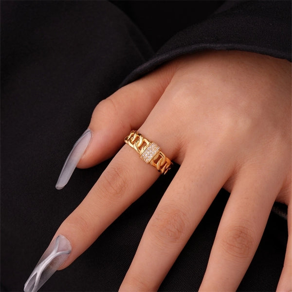 Copper K Gold Plated IG Style Elegant Minimalist Plating Inlay Geometric Leaves Zircon Open Rings