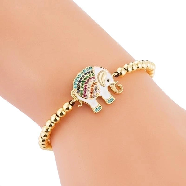 Copper Micro Inlaid Zircon Colored Elephant Copper Bead Woven Pull Bracelet