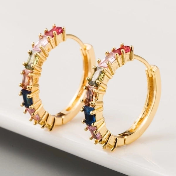 Copper Plated 18k Gold Inlaid Colorful Zircon Earrings Hip Hop Creative Fashion Earrings