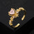 Copper Plated Real Gold Micro Inlaid Green Zircon Heart-shaped Women's Ring