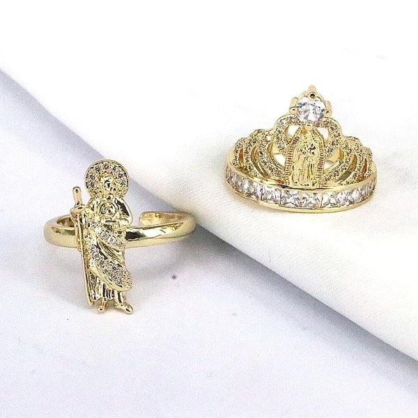 Copper Plating Inlay Human Crown Zircon Open Rings