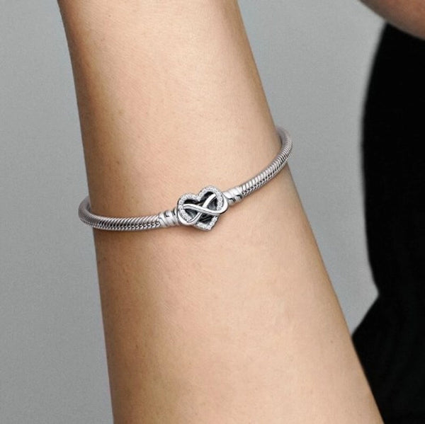 Copper Silver Plated Lady Heart Shape Inlay Zircon Bracelets