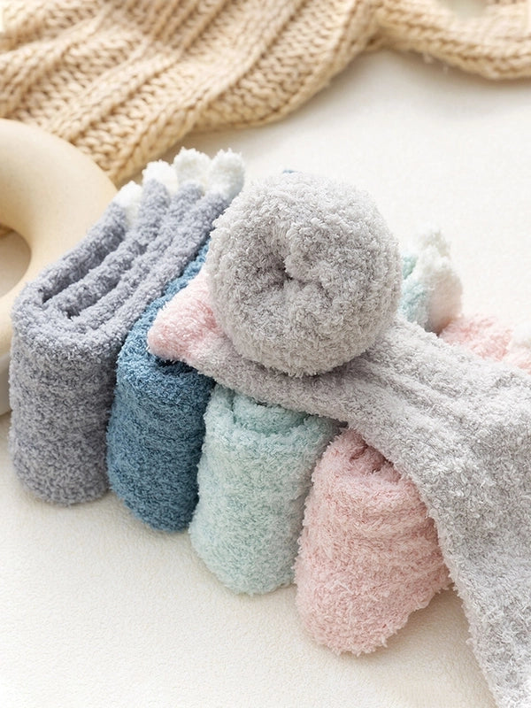 Coral Velvet Socks Women's Autumn And Winter Velvet Thickened Towel Floor Socks Mid-tube Moon Socks Long-tube Sleep Socks Warm