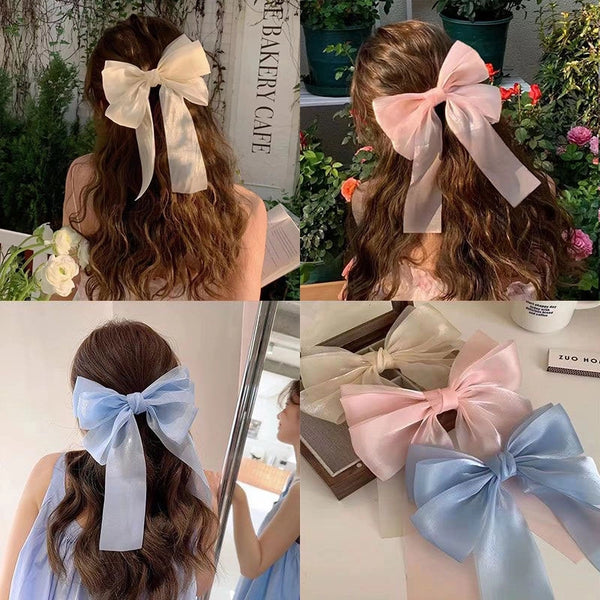 Cream Sweet Gauze Bow Hairpin Super Fairy Top Clip Back Head Hairpin Hair Accessories Spring Clip Yiwu Wholesale