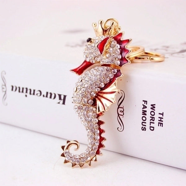 Creative Cute Marine Animal Diamond Pendant Seahorse Keychain