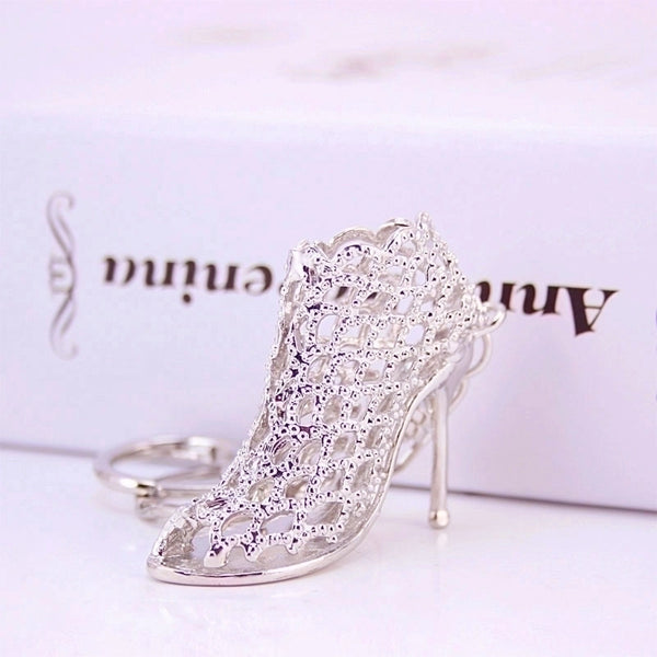 Creative Ladies Crystal Hollow High Heels Metal Pendant Keychain