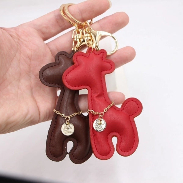 Creative Pu Giraffe Leather Keychain Car Pendant Cartoon Animal Deer Schoolbag Pendant