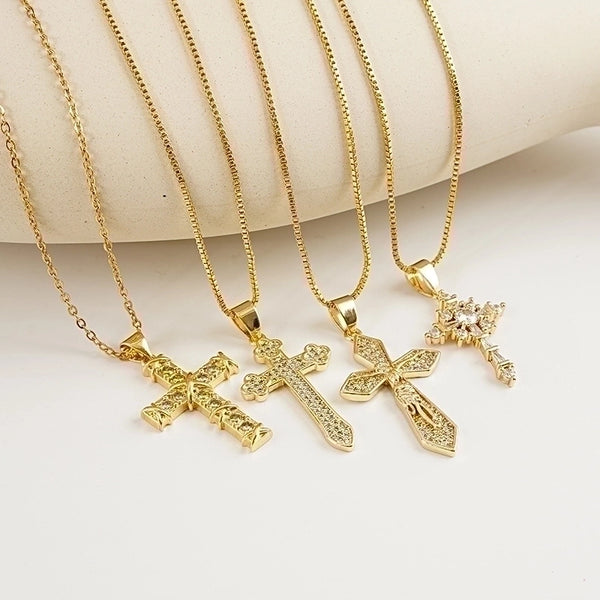 Cross Necklace Women's Fashion 18k Gold Zircon Pendant Titanium Steel Sweater Chain