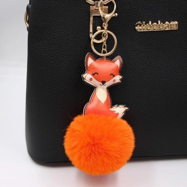 Cross-border Leather Cute Fox Plush Ball Pendant Bag Accessorie School Bag Purse Hair Ball Keychain