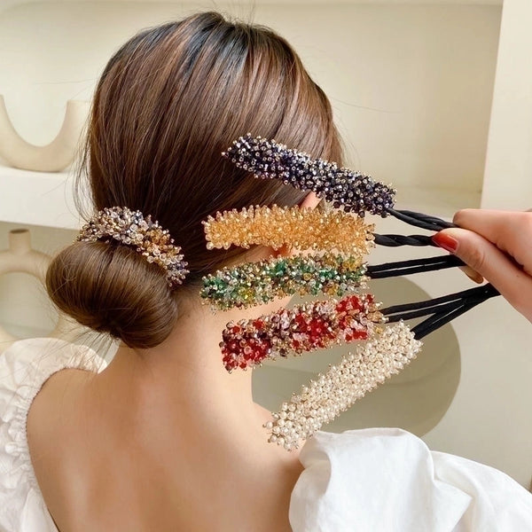 Crystal Hair Band Women's Braided Hair Headwear Simple Updo Gadget Bun Hair Stick Fluffy Bud Haircut Hair Accessories