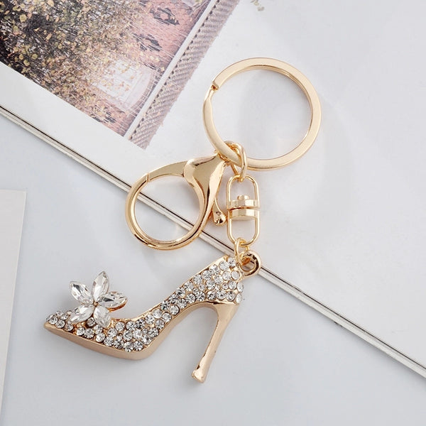 Crystal Rhinestone Flower High Heels Pendant Keychain