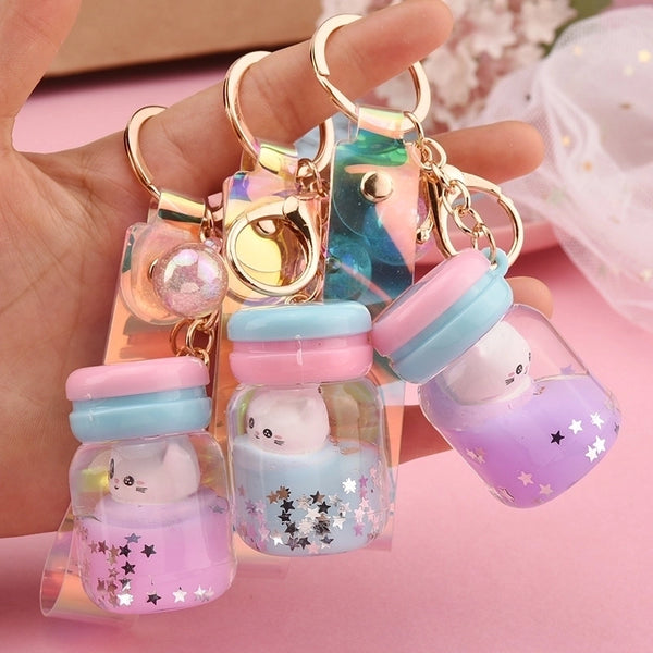 Cute Acrylic Simulation Yogurt Bottle Floating Kitten Doll Keychain